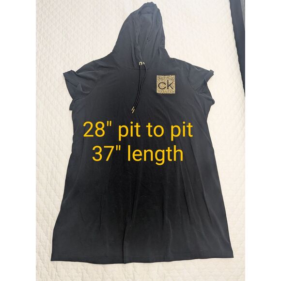 ✨ Calvin Klein Black Hoodie Dress 2XL Gold Logo Preowned - Picture 4 of 7